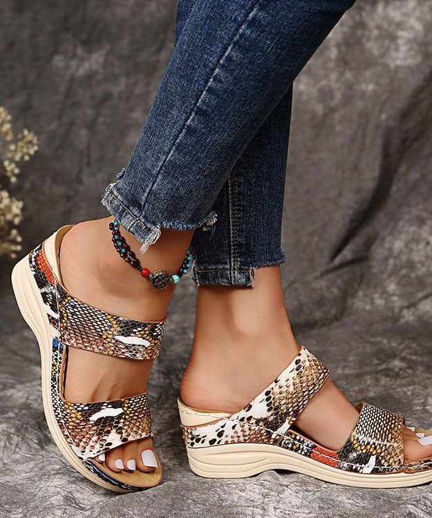 Comfortable Splicing Wedge Slide Sandals Serpentine Faux Leather LY4355 - fabuloryshop