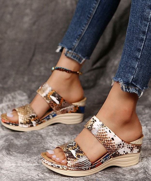 Comfortable Splicing Wedge Slide Sandals Serpentine Faux Leather LY4355 - fabuloryshop