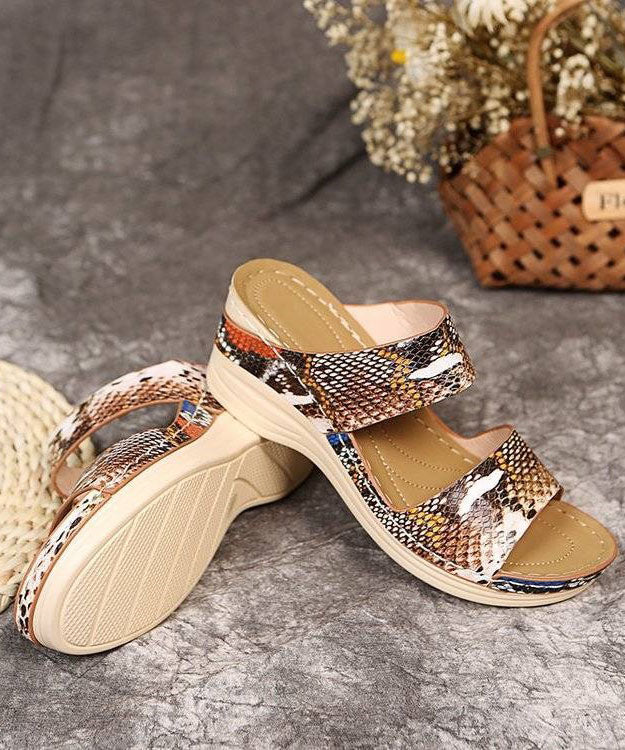 Comfortable Splicing Wedge Slide Sandals Serpentine Faux Leather LY4355 - fabuloryshop