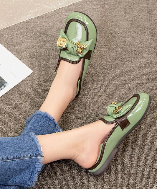 Comfy Green Faux Leather Splicing Bow Loafers For Women LY1720 - fabuloryshop