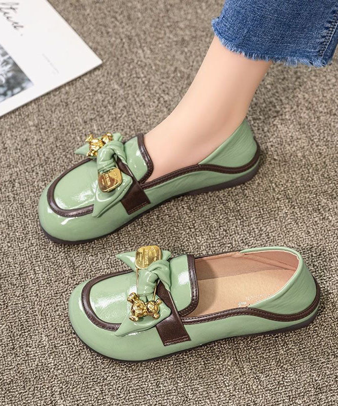 Comfy Green Faux Leather Splicing Bow Loafers For Women LY1720 - fabuloryshop