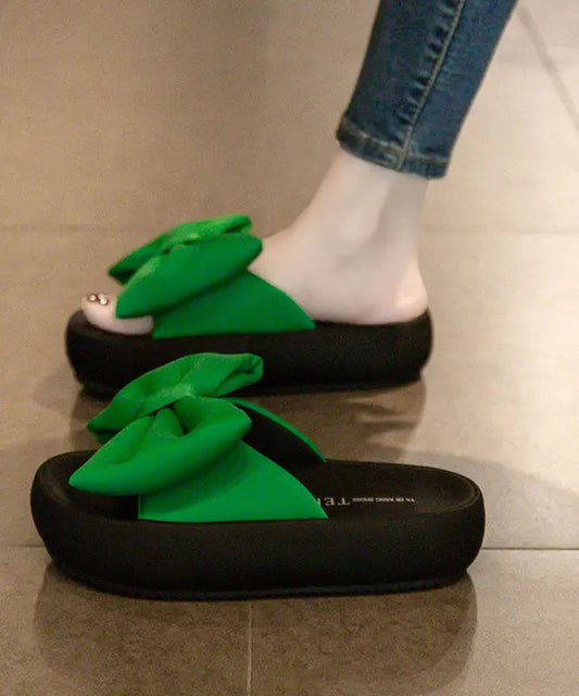 Comfy Green Platform Bow Stylish Splicing Slide Sandals Ada Fashion