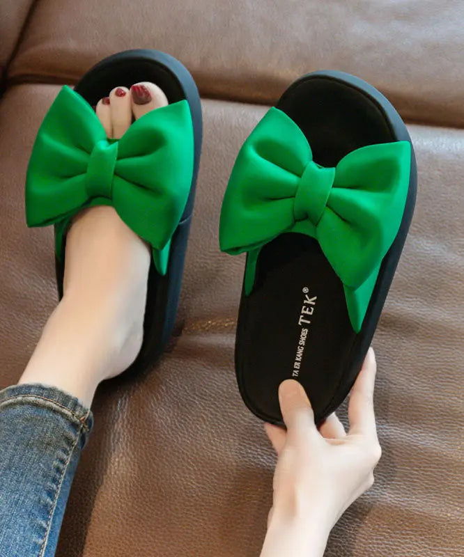 Comfy Green Platform Bow Stylish Splicing Slide Sandals Ada Fashion