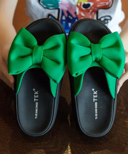 Comfy Green Platform Bow Stylish Splicing Slide Sandals Ada Fashion