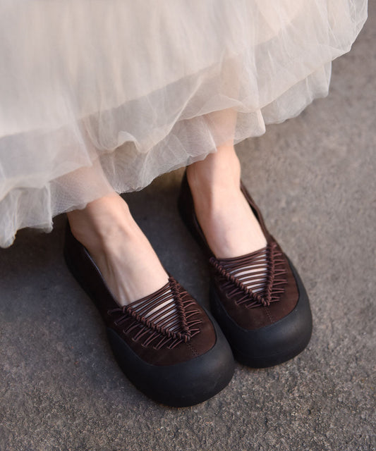 Comfy Splicing Flat Feet Shoes Coffee Cowhide Leather Ada Fashion