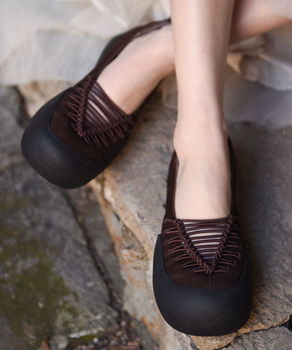 Comfy Splicing Flat Feet Shoes Coffee Cowhide Leather Ada Fashion