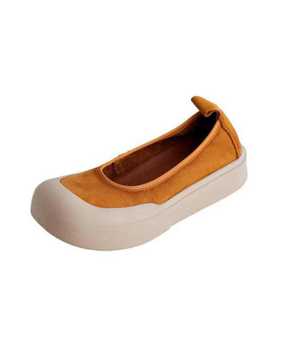 Comfy Yellow Cowhide Leather Women Splicing Flat Shoes Ada Fashion