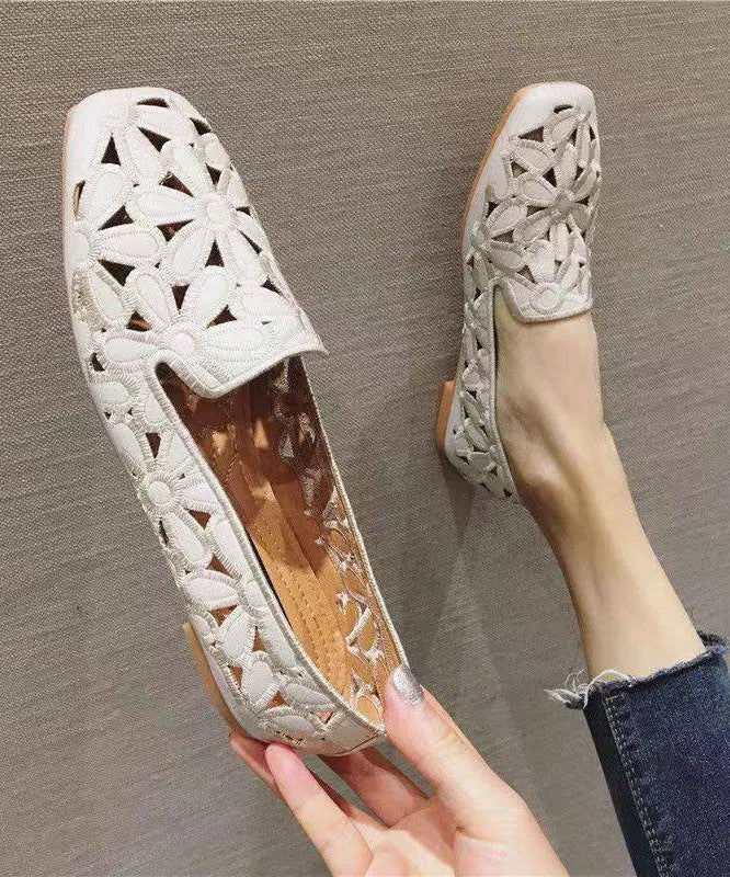 Cotton Fabric Hollow Out Embroidery Splicing Yellow Loafers For Women Ada Fashion