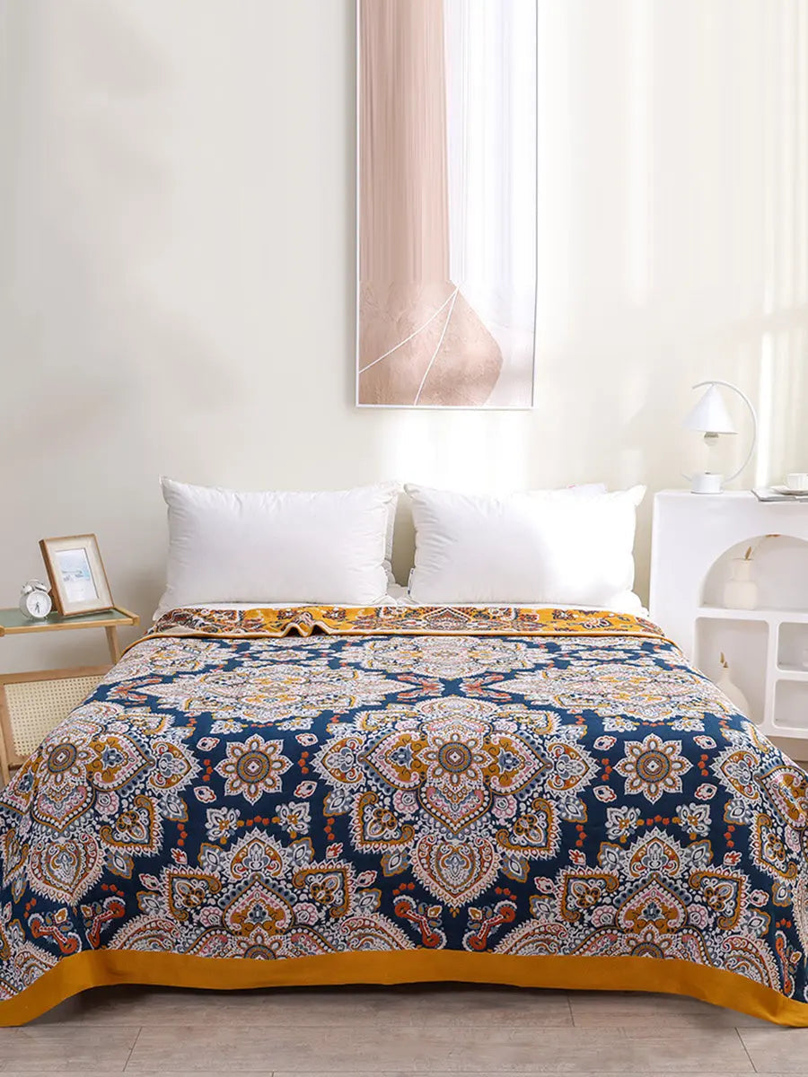 Cotton Flower Jacquard Bedcover Sofa Blanket Ada Fashion
