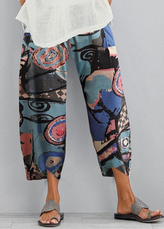 Cotton hemp printed elastic Pants - fabuloryshop