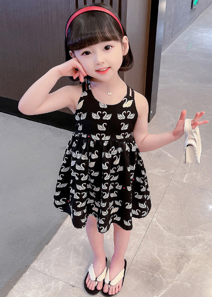 Cute Black Animal Print Patchwork Cotton Girls Slip Long Dress Summer LY6457 - fabuloryshop
