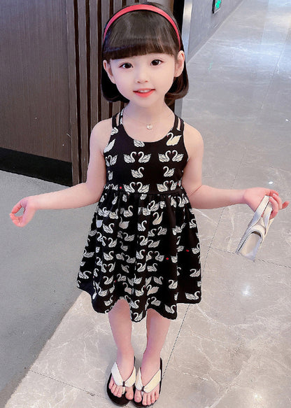 Cute Black Animal Print Patchwork Cotton Girls Slip Long Dress Summer LY6457 - fabuloryshop