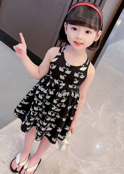 Cute Black Animal Print Patchwork Cotton Girls Slip Long Dress Summer LY6457 - fabuloryshop