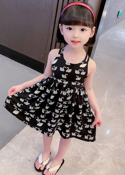 Cute Black Animal Print Patchwork Cotton Girls Slip Long Dress Summer LY6457 - fabuloryshop