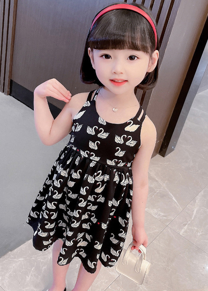 Cute Black Animal Print Patchwork Cotton Girls Slip Long Dress Summer LY6457 - fabuloryshop