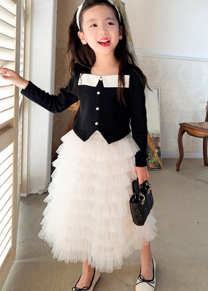 Cute Black Cotton Tops And Tulle Skirts Baby Girls Two Pieces Set Fall Ada Fashion