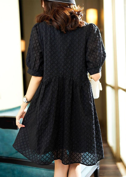 Cute Black O Neck Zircon Patchwork Cotton Dresses Summer LY3860 - fabuloryshop