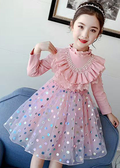 Cute Black Print Ruffled Tulle Patchwork Cotton Baby Girls Dress Fall Ada Fashion