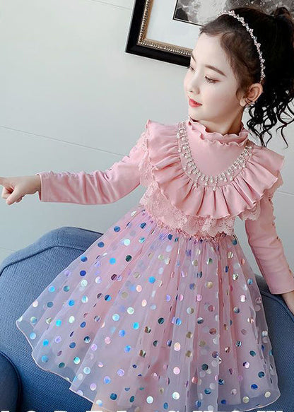 Cute Black Print Ruffled Tulle Patchwork Cotton Baby Girls Dress Fall Ada Fashion