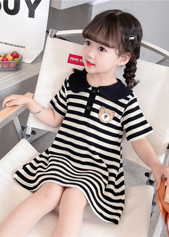 Cute Black Striped Peter Pan Collar Patchwork Cotton Baby Girls Dress Summer LY5486 - fabuloryshop