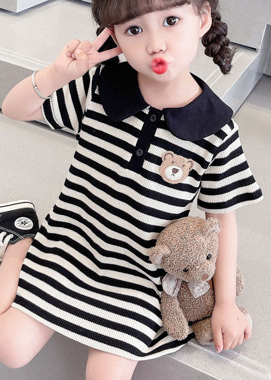 Cute Black Striped Peter Pan Collar Patchwork Cotton Baby Girls Dress Summer LY5486 - fabuloryshop