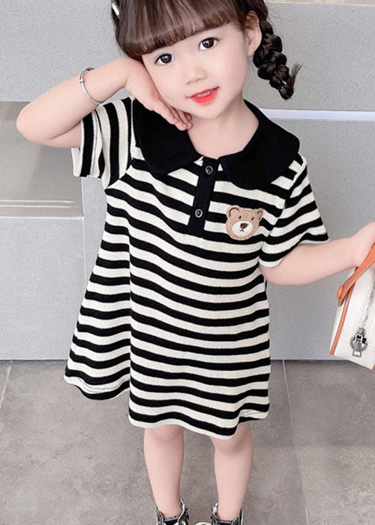 Cute Black Striped Peter Pan Collar Patchwork Cotton Baby Girls Dress Summer LY5486 - fabuloryshop