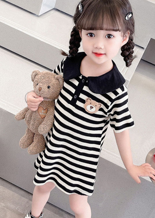 Cute Black Striped Peter Pan Collar Patchwork Cotton Baby Girls Dress Summer LY5486 - fabuloryshop