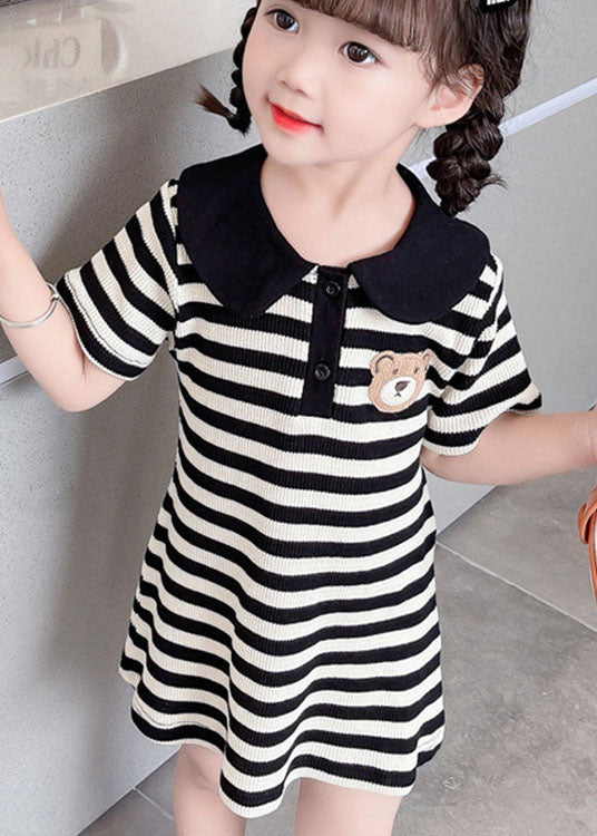 Cute Black Striped Peter Pan Collar Patchwork Cotton Baby Girls Dress Summer LY5486 - fabuloryshop