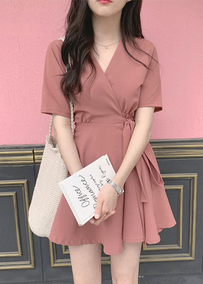 Cute Brick Red Bow Tie Waist Mid Dress Summer LY2646 - fabuloryshop