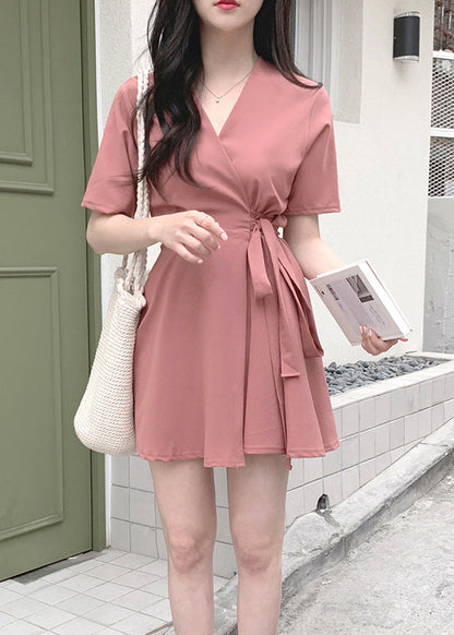 Cute Brick Red Bow Tie Waist Mid Dress Summer LY2646 - fabuloryshop