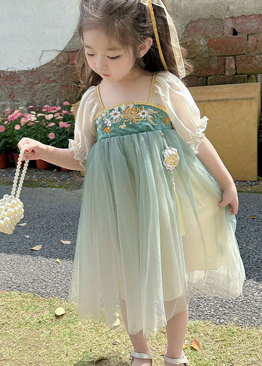 Cute Green Ruffled Embroideried Patchwork Chiffon Kids Girls Dresses Summer LY6479 Ada Fashion