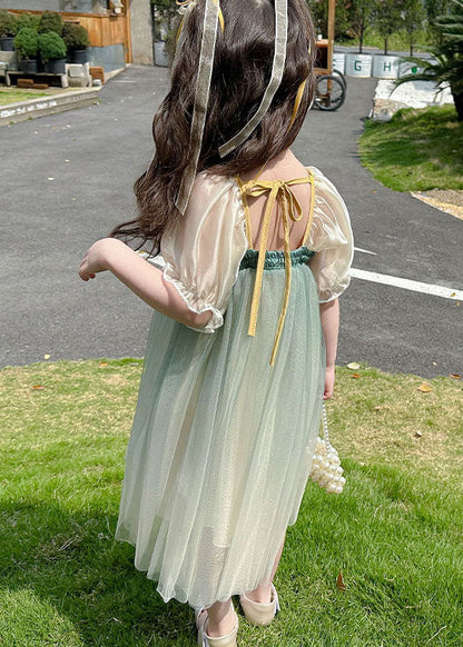 Cute Green Ruffled Embroideried Patchwork Chiffon Kids Girls Dresses Summer LY6479 Ada Fashion