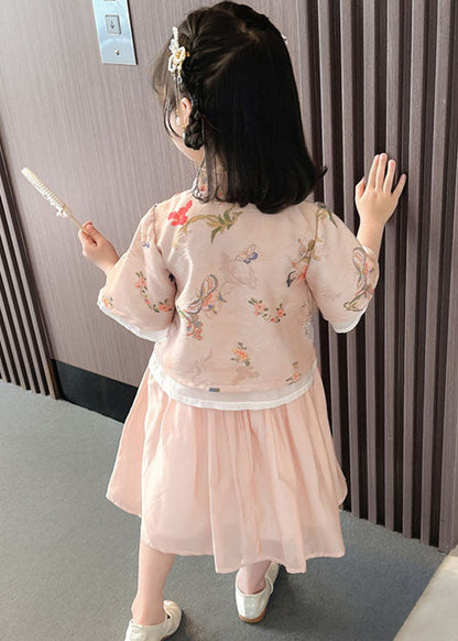 Cute Green Stand Collar Butterfly Patchwork Cotton Kids Girls Two Piece Set Summer  LY6466 Ada Fashion