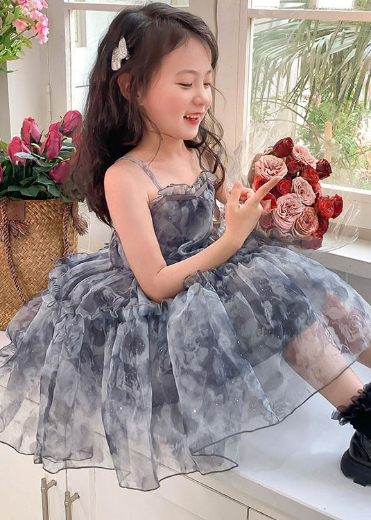 Cute Grey Ruffled Patchwork Tulle Baby Girls Dresses Sleeveless LY5475 - fabuloryshop