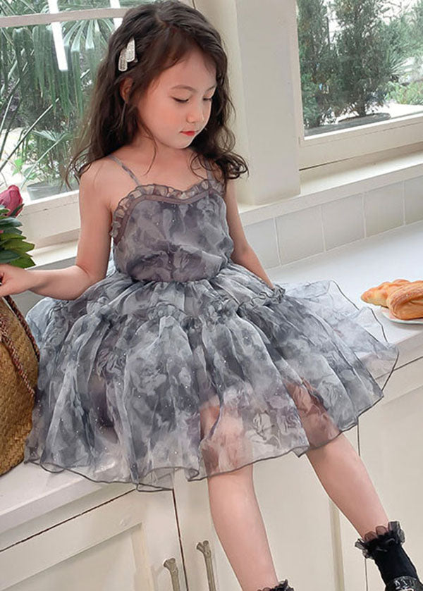 Cute Grey Ruffled Patchwork Tulle Baby Girls Dresses Sleeveless LY5475 - fabuloryshop