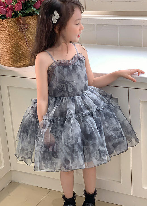 Cute Grey Ruffled Patchwork Tulle Baby Girls Dresses Sleeveless LY5475 - fabuloryshop