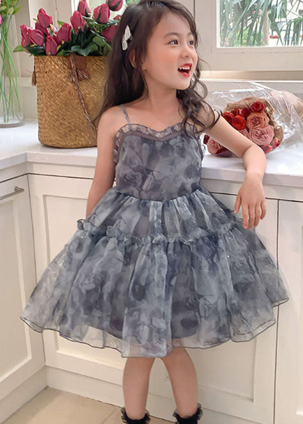 Cute Grey Ruffled Patchwork Tulle Baby Girls Dresses Sleeveless LY5475 - fabuloryshop