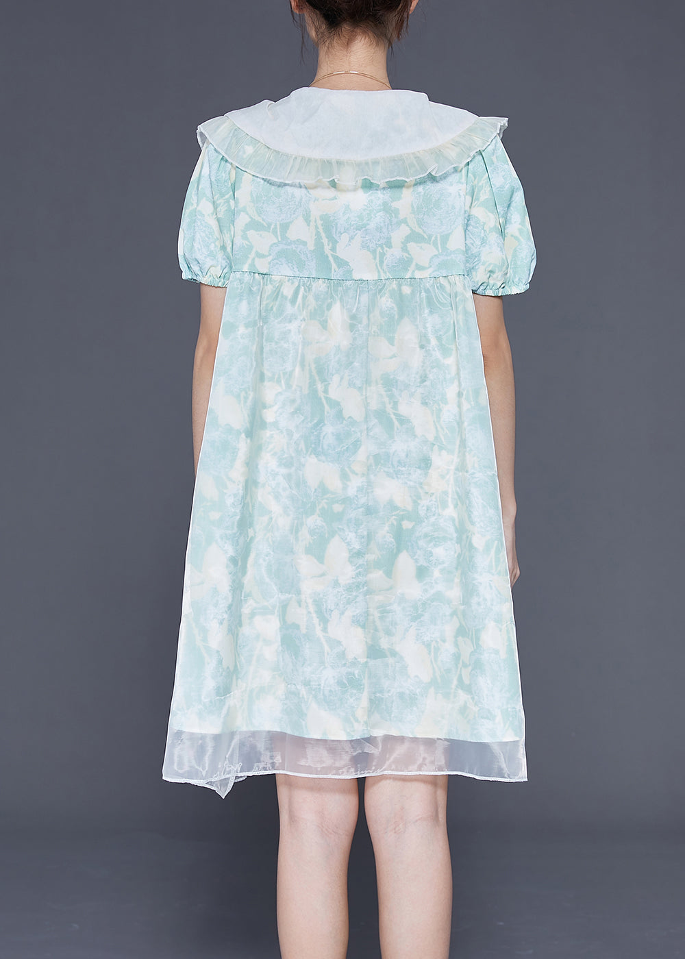 Cute Light Blue Bow Collar Print Tulle A Line Dress Summer LY3689 - fabuloryshop