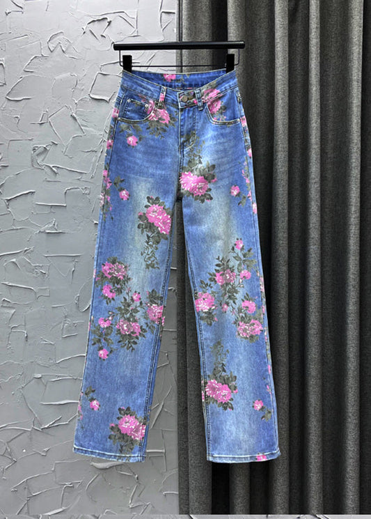 Cute Light Blue Print High Waist Straight Jeans Summer TY1094 - fabuloryshop