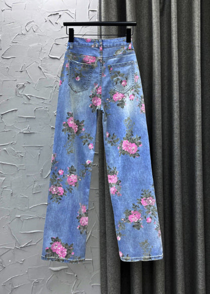 Cute Light Blue Print High Waist Straight Jeans Summer TY1094 - fabuloryshop