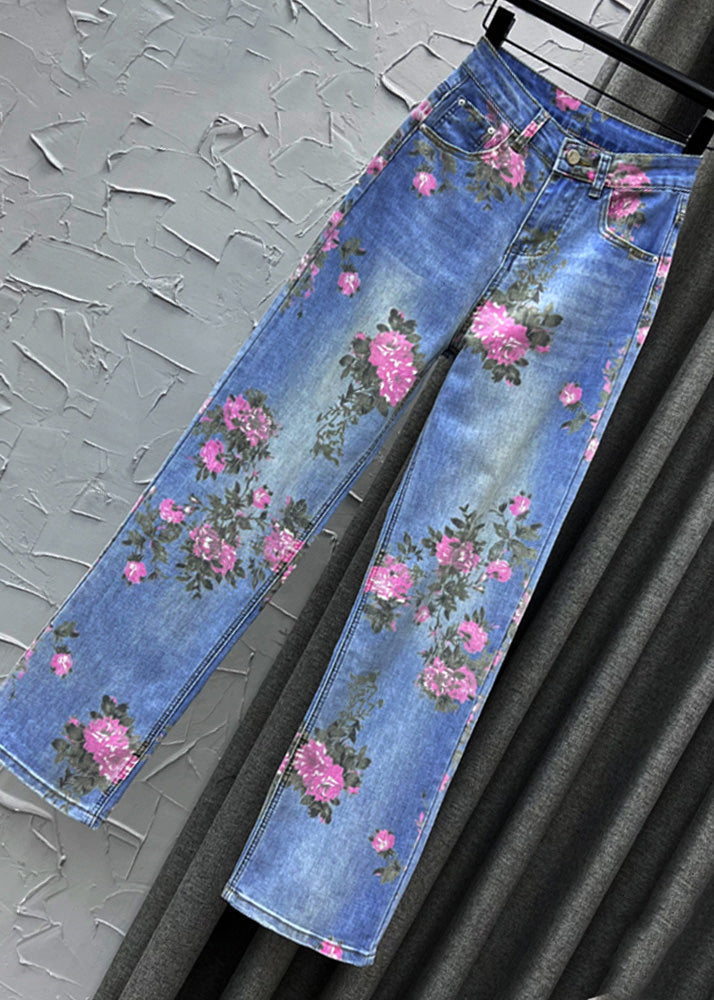 Cute Light Blue Print High Waist Straight Jeans Summer TY1094 - fabuloryshop