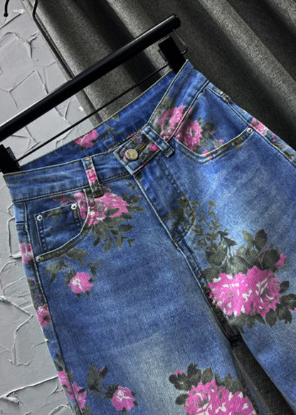 Cute Light Blue Print High Waist Straight Jeans Summer TY1094 - fabuloryshop