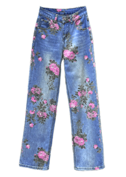 Cute Light Blue Print High Waist Straight Jeans Summer TY1094 - fabuloryshop