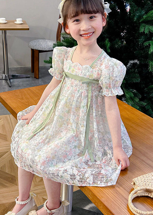 Cute Light Green Print Patchwork Tulle Kids Girls Dresses Summer LY6425 - fabuloryshop