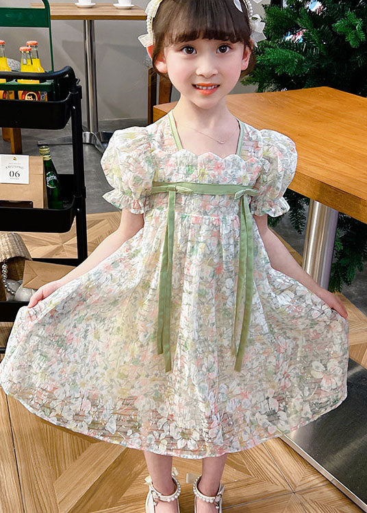 Cute Light Green Print Patchwork Tulle Kids Girls Dresses Summer LY6425 - fabuloryshop