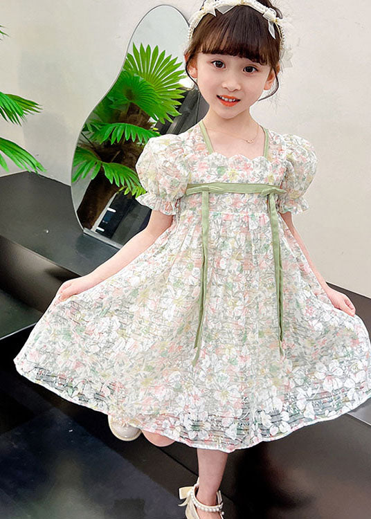 Cute Light Green Print Patchwork Tulle Kids Girls Dresses Summer LY6425 - fabuloryshop