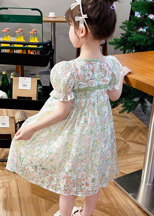 Cute Light Green Print Patchwork Tulle Kids Girls Dresses Summer LY6425 - fabuloryshop