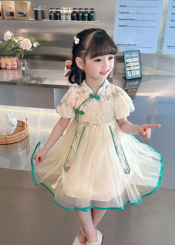 Cute Pink Embroideried Chinese Button Patchwork Tulle Baby Girls Dresses Summer LY6528 - fabuloryshop