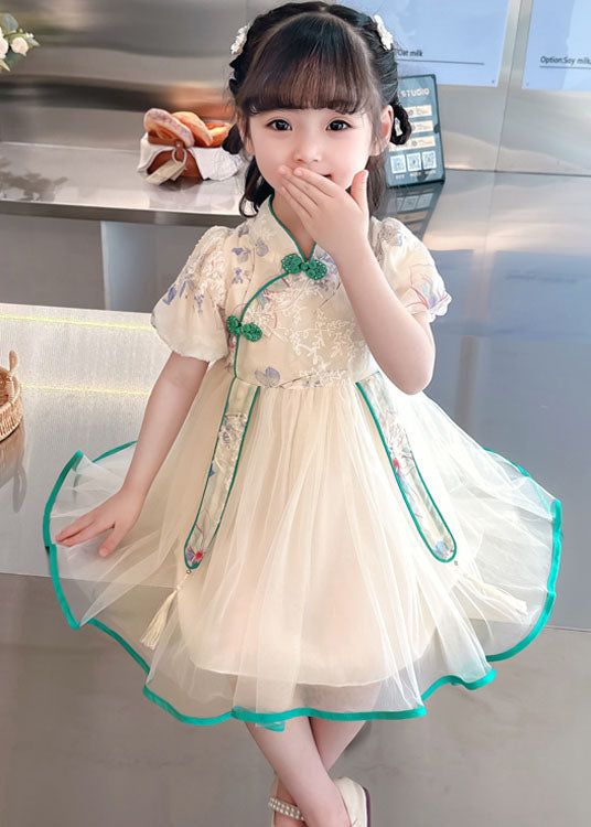 Cute Pink Embroideried Chinese Button Patchwork Tulle Baby Girls Dresses Summer LY6528 - fabuloryshop