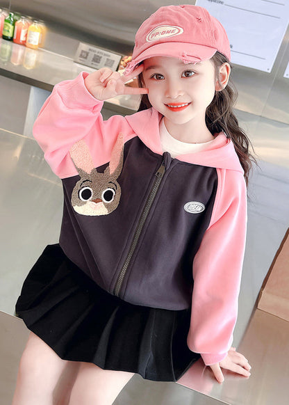 Cute Pink Hooded Print Patchwork Cotton Girls Coats Fall Ada Fashion